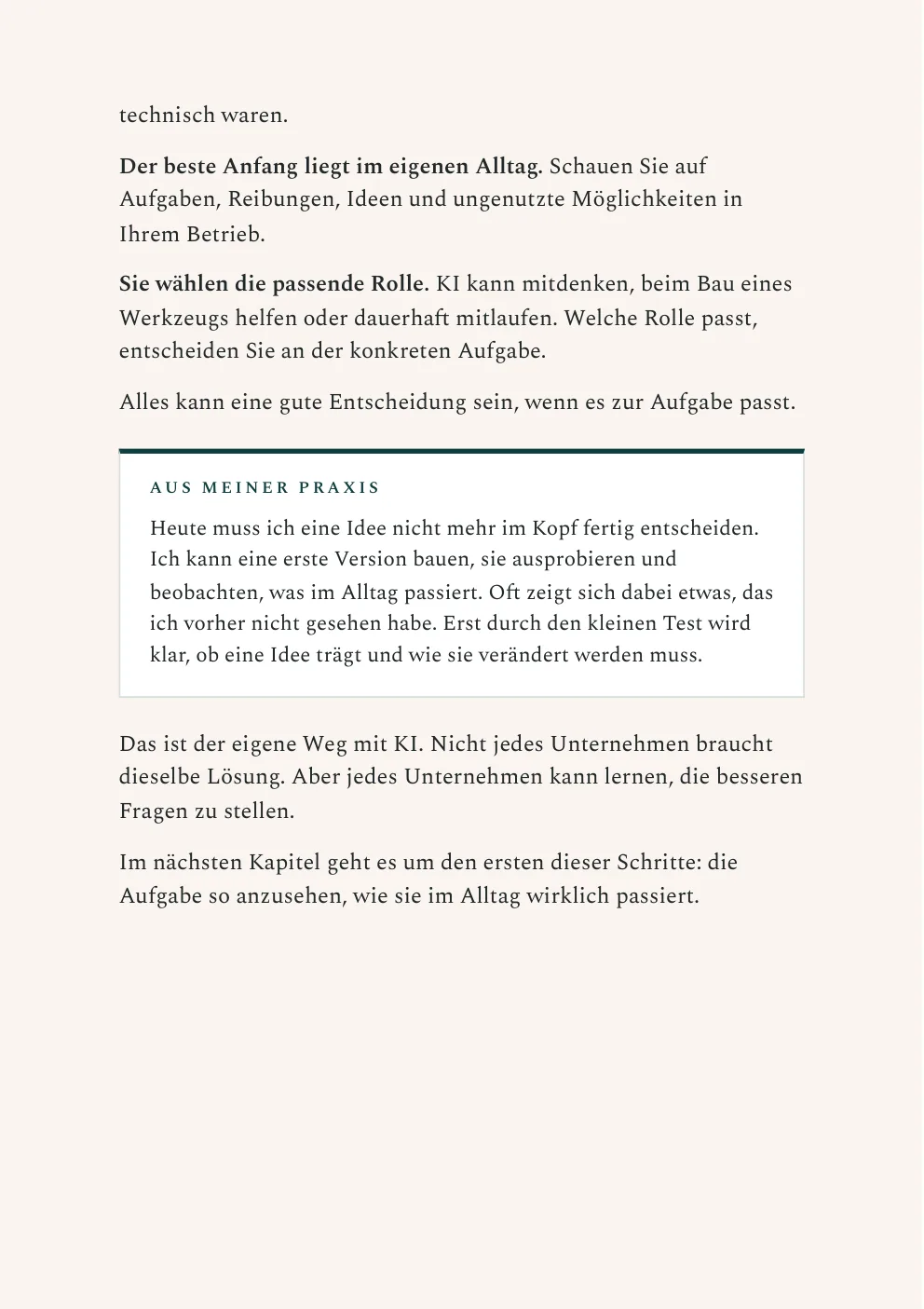 Eine Buchseite mit dem wiederkehrenden Kasten „Aus meiner Praxis“