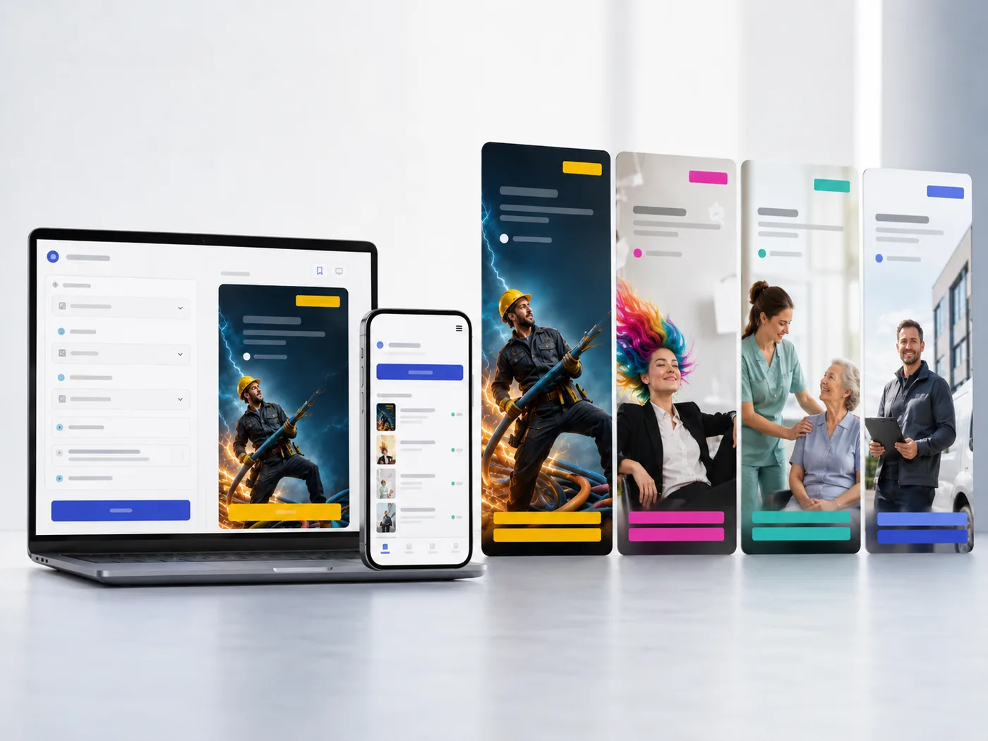 Dieselbe Stelle als mehrere getestete Social-Media-Anzeigen auf Laptop und Handy