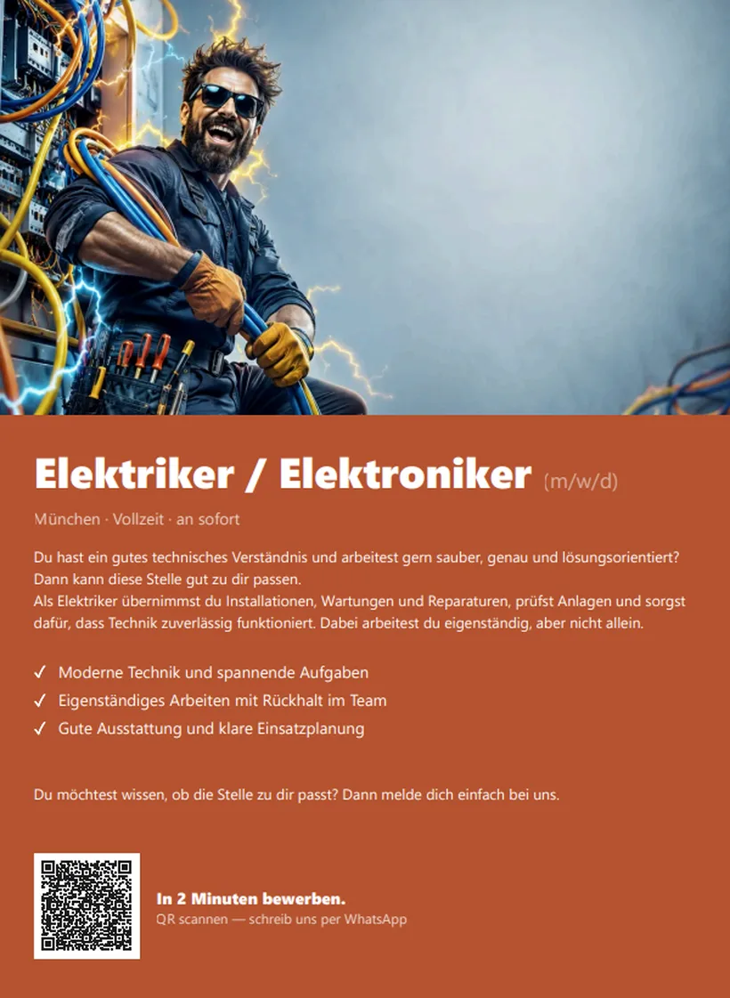 Beispiel eines druckfertigen Stellen-Aushangs für einen Elektriker