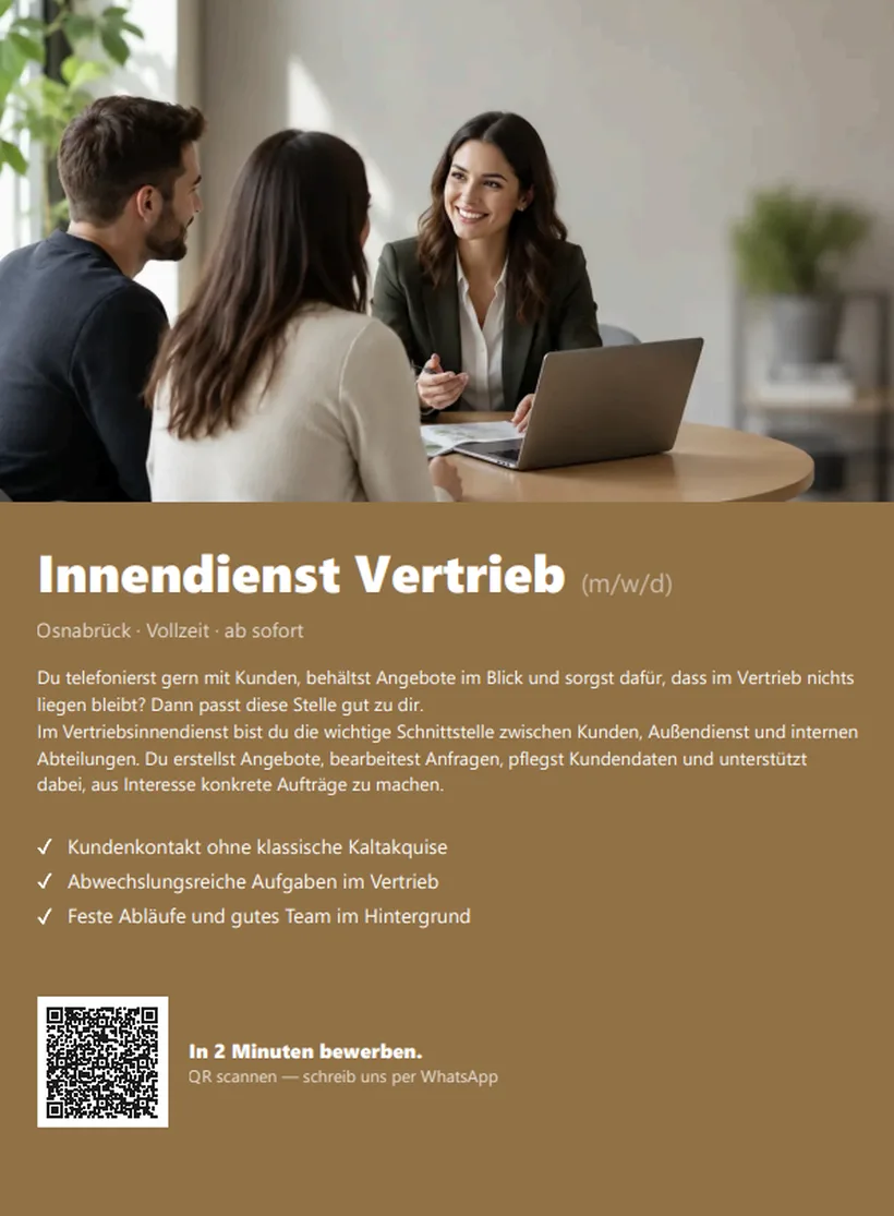 Druckfertiger Stellen-Aushang für den Innendienst Vertrieb