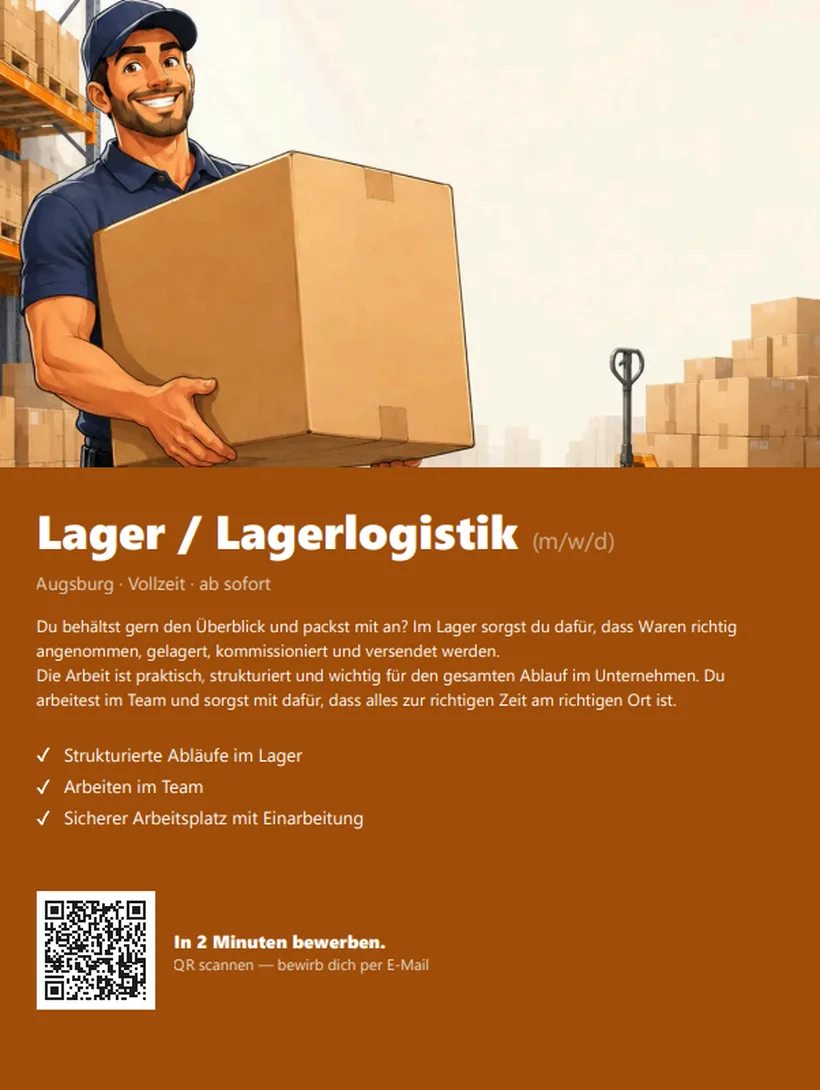 Druckfertiger Stellen-Aushang für die Lagerlogistik