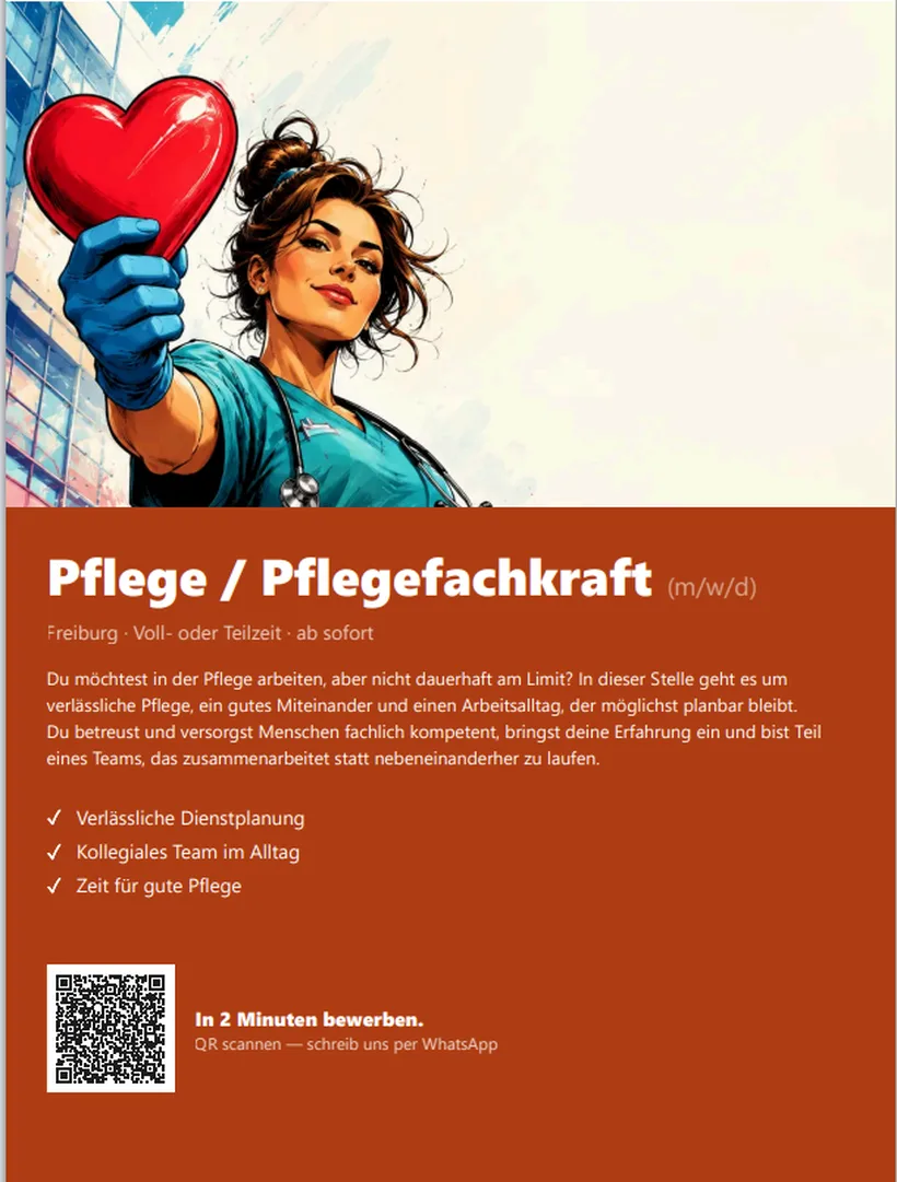 Fertiger Stellen-Aushang für eine Pflegefachkraft mit QR-Code