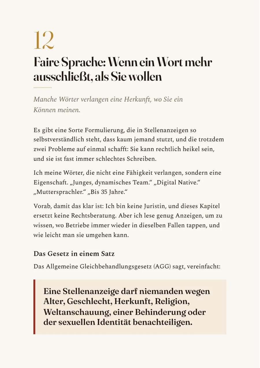 Kapitel „Faire Sprache“ mit AGG-Merksatz