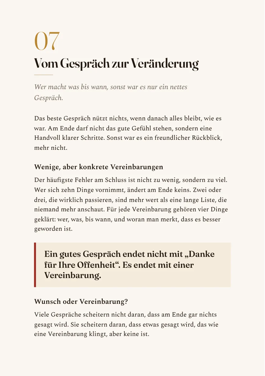 Kapitelauftakt „Vom Gespräch zur Veränderung“ mit Merksatz-Kasten