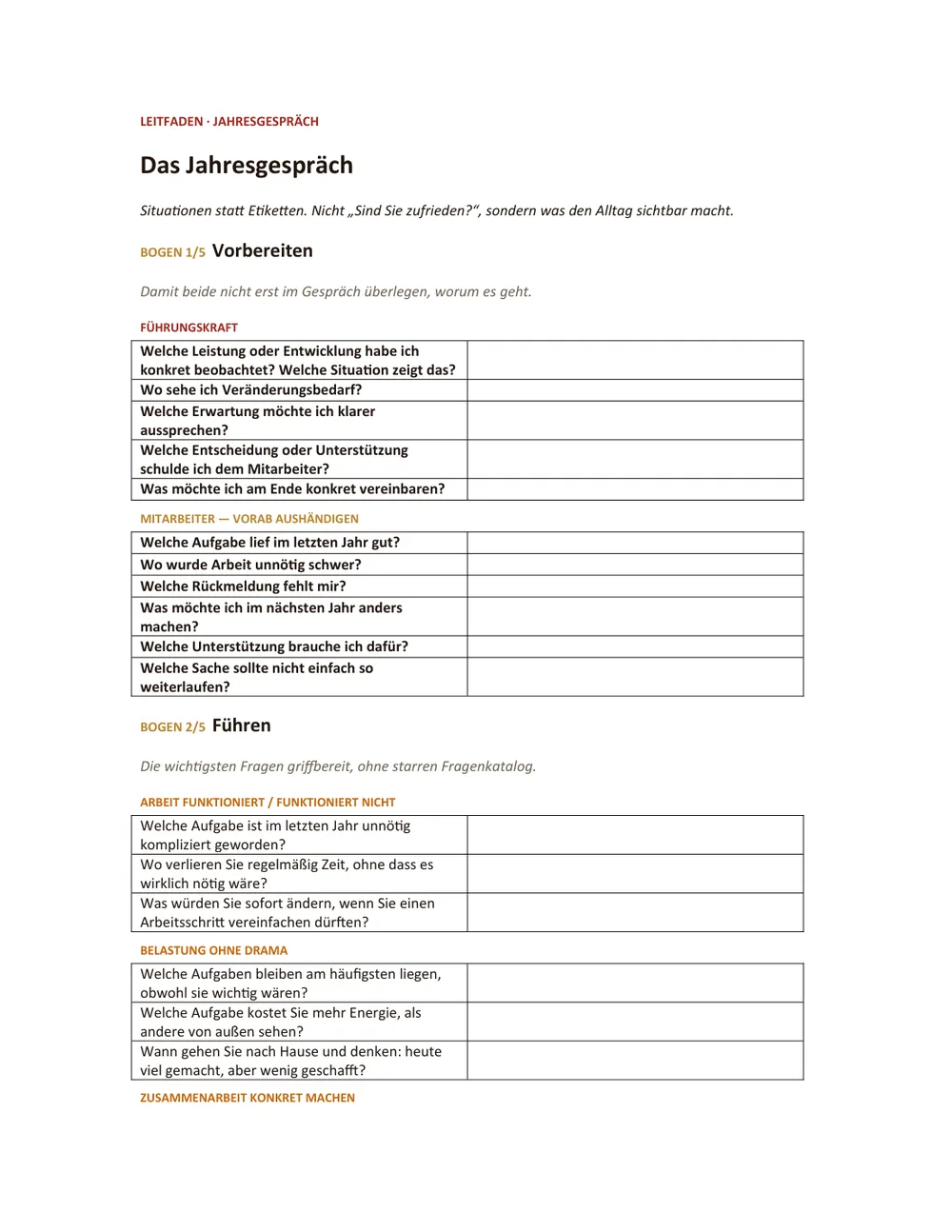 Die Word-Vorlage des Jahresgesprächs mit anpassbaren Frage-Tabellen.